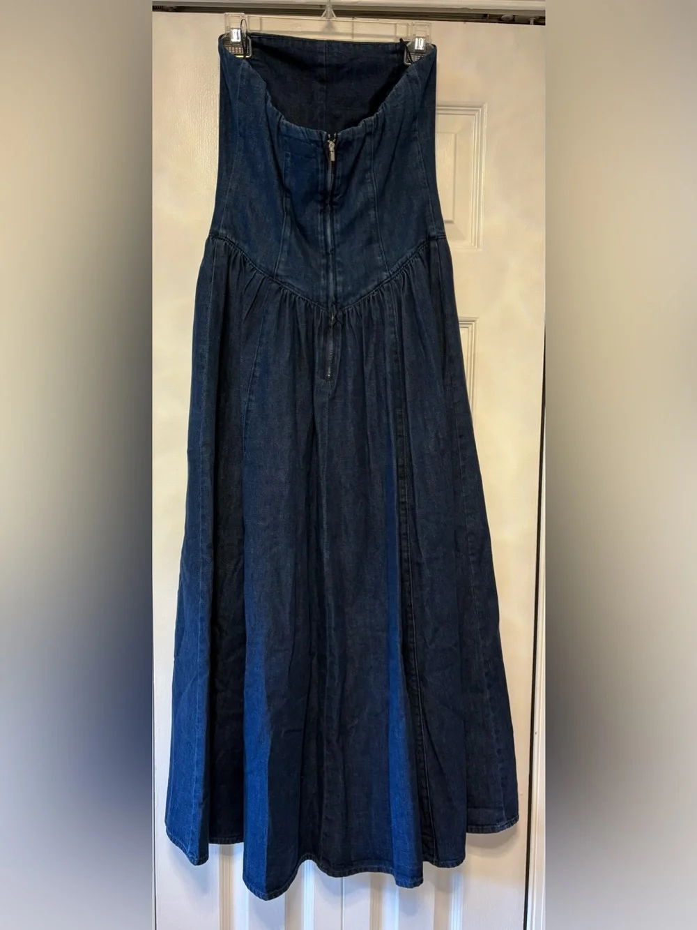 Zara Dark Blue Denim Strapless maxi dress. Small